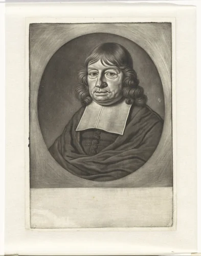 Portret van de remonstrantse dominee Isaac Pontanus by Michiel van Musscher, print, 1655-1705