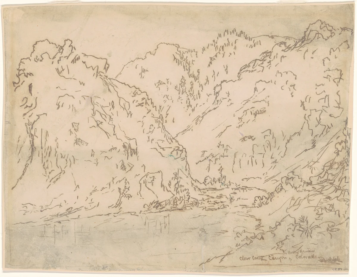 Clear Creek Canyon, Rocky Mountains, Colorado by Ralph Blakelock, drawing, 1864-1874