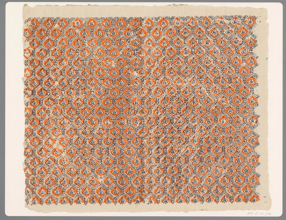 Blad met ruitenpatroon met motief als veldvulling by anonymous, print, 1750-1900