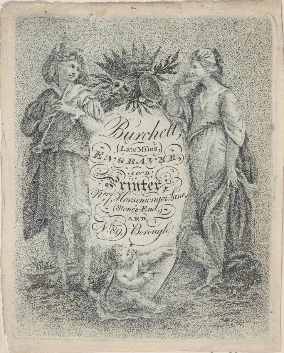 Trade Card for Burchett, Engraver and Printer by anonymous, print, 1700-1800