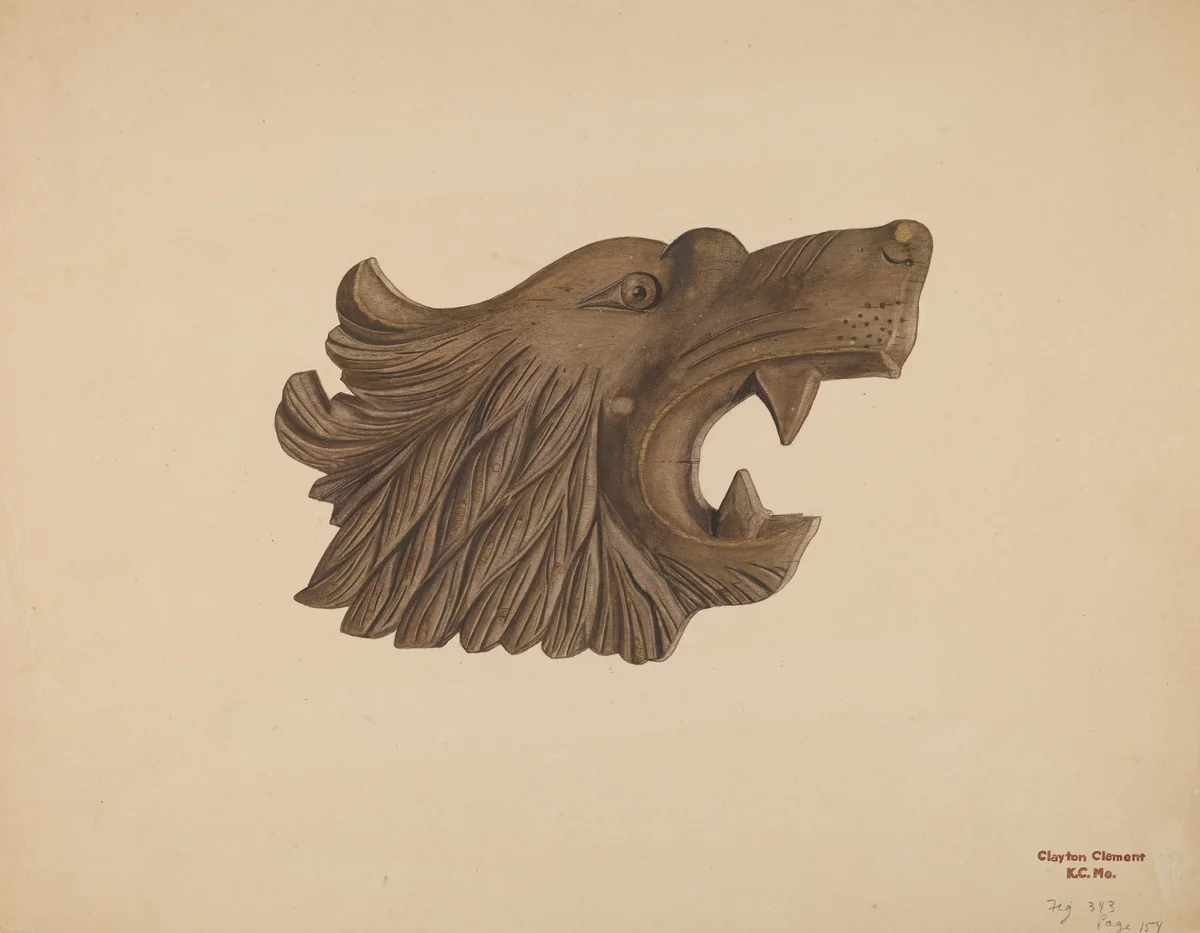 Lion Head by Clayton Clements, index of american design, 1939
