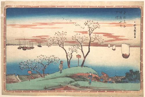 Evening Cherry Blossoms at Gotenyama by Utagawa Hiroshige (歌川広重), print, 1831