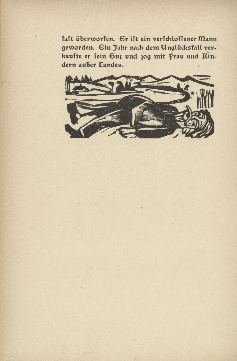 Downfall: The Dead Kern (Niedergang: Der tote Kern) (tailpiece, page 110) from Neben der Heerstrasse (Off the Main Road) by Ernst Ludwig Kirchner, illustrated book, 1923