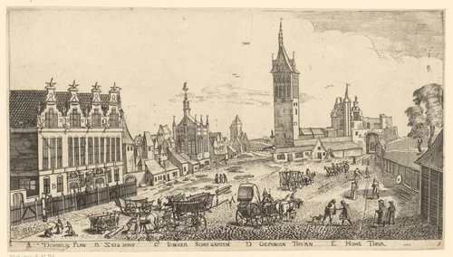 Gezicht op de gevangenistoren in Danzig, gezien vanuit het noorden by Aegidius Dickmann, print, 1625