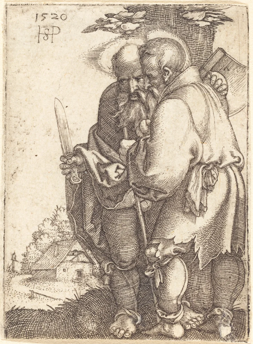Saint Bartholomew and Saint Matthias by Sebald Beham, print, 1520
