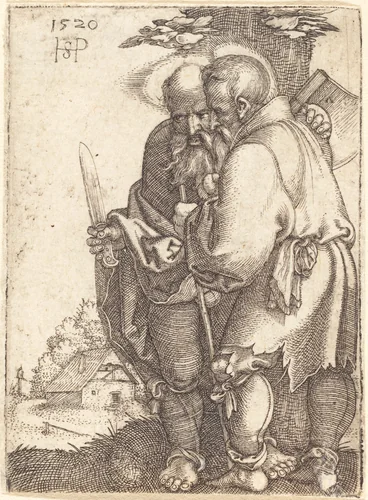 Saint Bartholomew and Saint Matthias by Sebald Beham, print, 1520