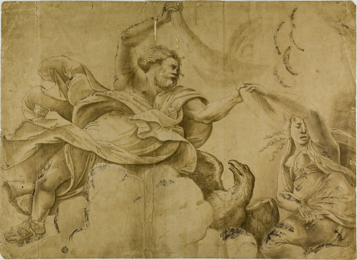 Study for Jupiter Hurling Thunderbolts by Giulio Romano, drawing, 1519-1546