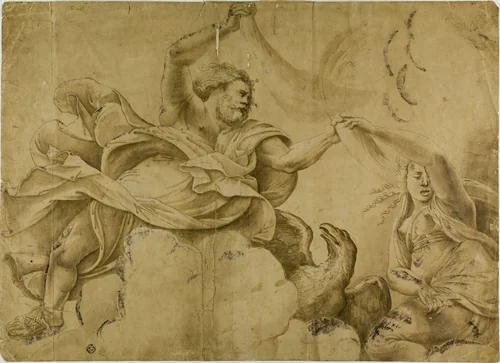 Study for Jupiter Hurling Thunderbolts by Giulio Romano, drawing, 1519-1546