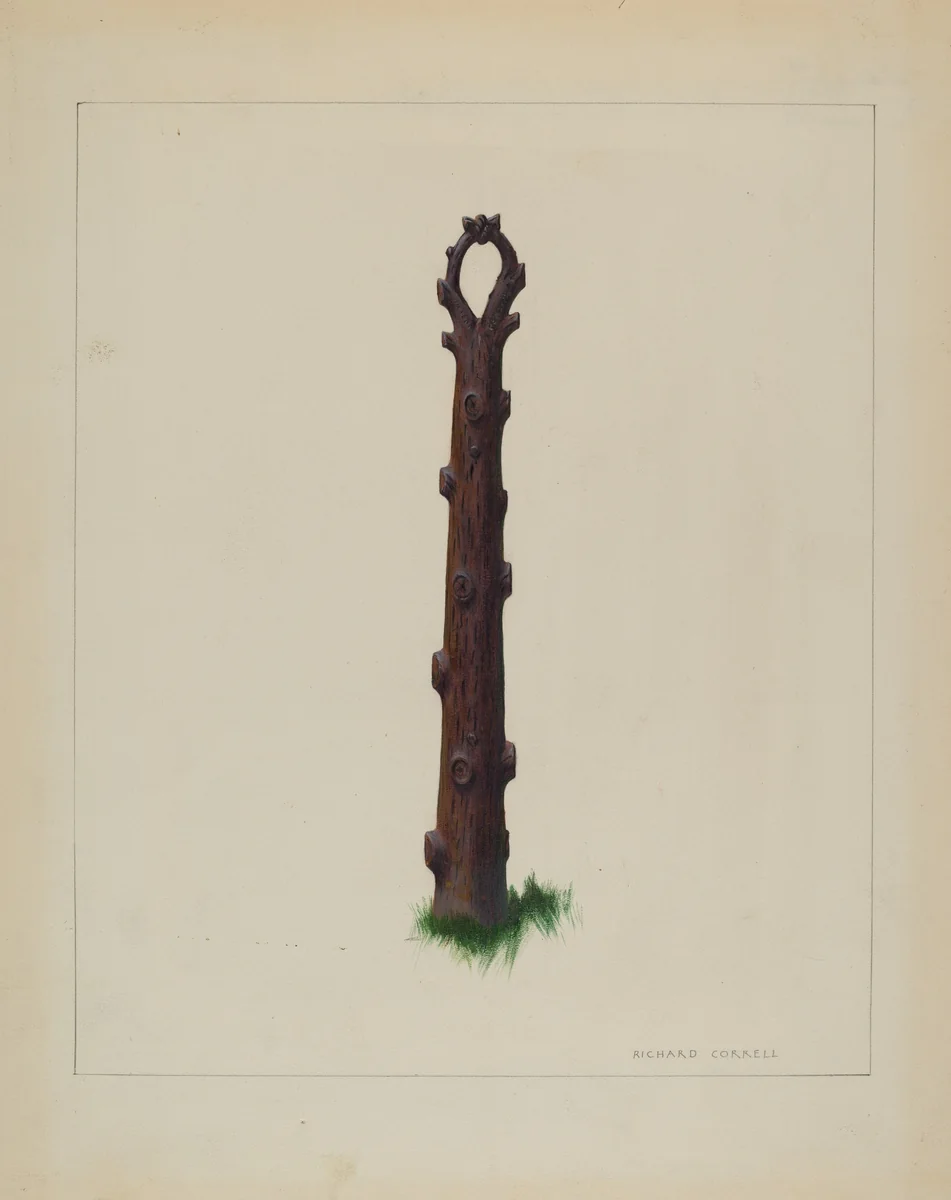 Tree Trunk Hitching Post by Richard Correll, index of american design, 1937