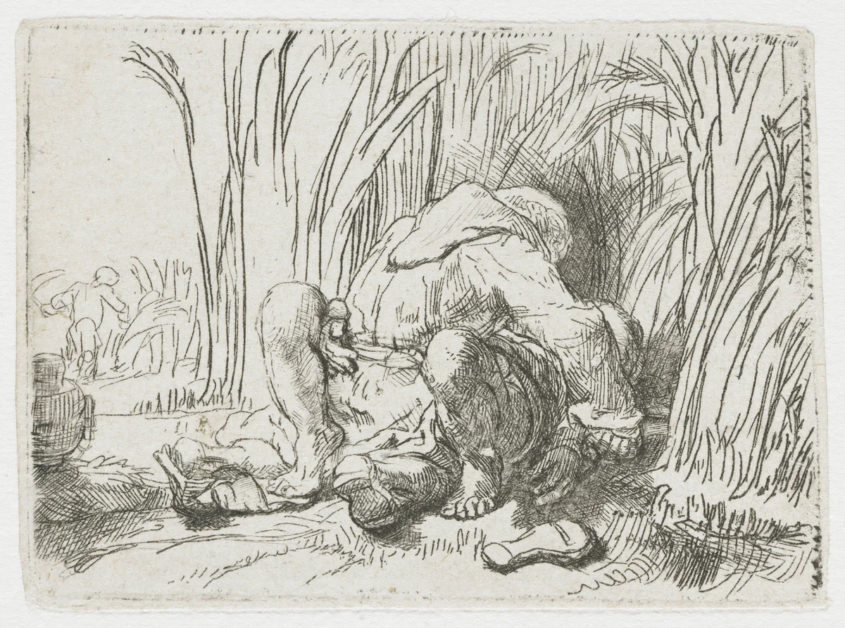 The monk in the cornfield by Rembrandt van Rijn, print, 1646