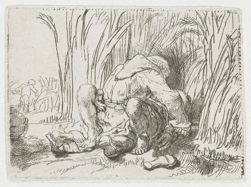 The monk in the cornfield by Rembrandt van Rijn, print, 1646