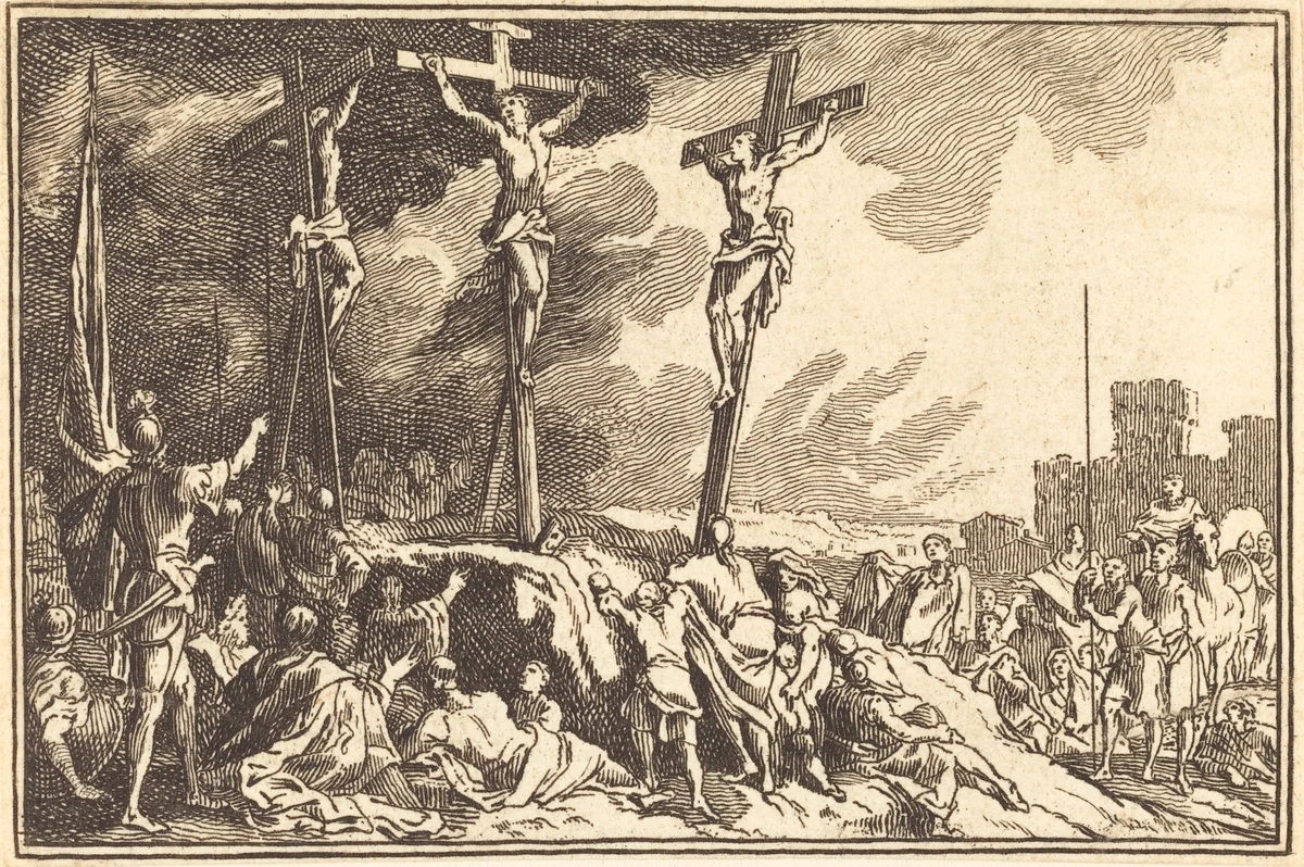 Christ on the Cross between the Two Thieves by Sébastien Le Clerc I, print, 1600-1699