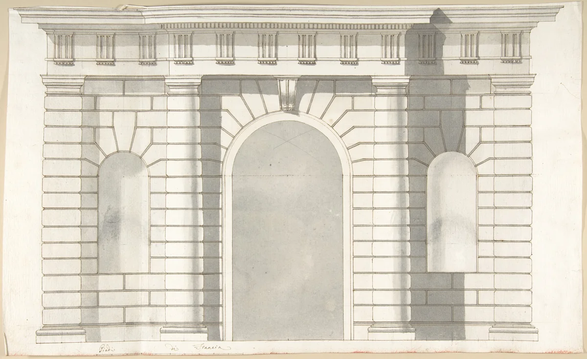 Elevation Design for the Entrance to Orti Farnesiani by Vignola by Pietro Paolo Coccetti, drawing, 1710-1727