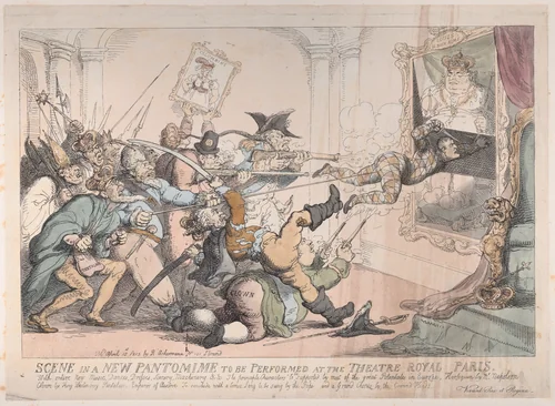 Scene in a New Pantomime to be Performed at the Theatre Royal Paris by Thomas Rowlandson, print, 1815