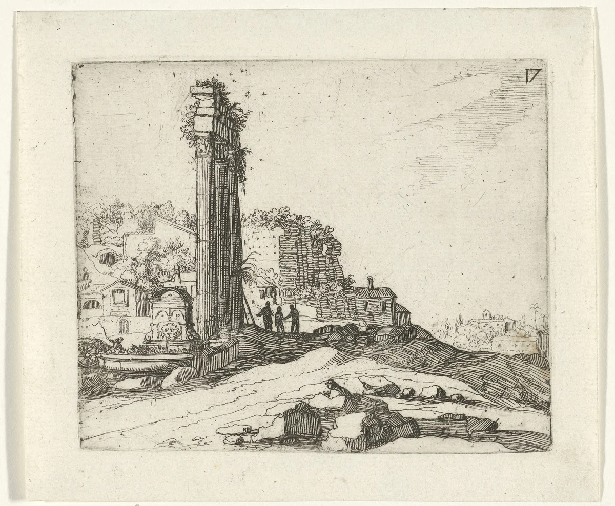 Tempel van Castor en Pollux by Guilliam van Nieulandt, print, 1594-1618