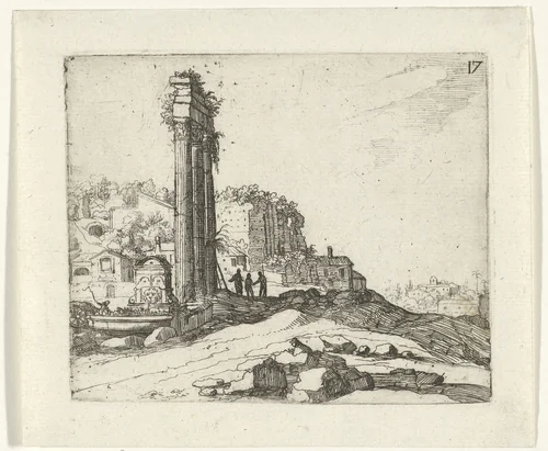 Tempel van Castor en Pollux by Guilliam van Nieulandt, print, 1594-1618