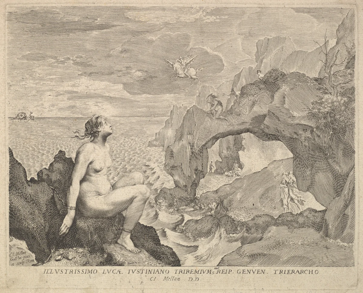 Perseus Delivering Andromeda by Claude Mellan, print, 1600-1688