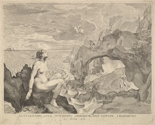Perseus Delivering Andromeda by Claude Mellan, print, 1600-1688