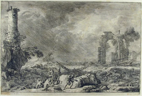 Seascape (La Naufrage) by Adriaen Manglard, print, 1705-1760