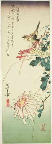 Bird and chrysanthemums by Utagawa Hiroshige (歌川広重), print, 1830-1839
