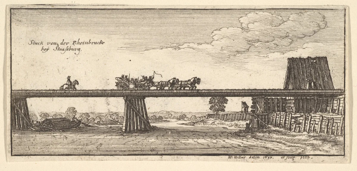 Strasbourg: The Kehl Bridge, from "German Views" by Wenceslaus Hollar, print, 1665