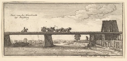 Strasbourg: The Kehl Bridge, from "German Views" by Wenceslaus Hollar, print, 1665