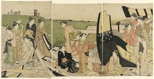 Pleasure Boats at a Landing by Katsukawa Shuncho, print, 1775-1806