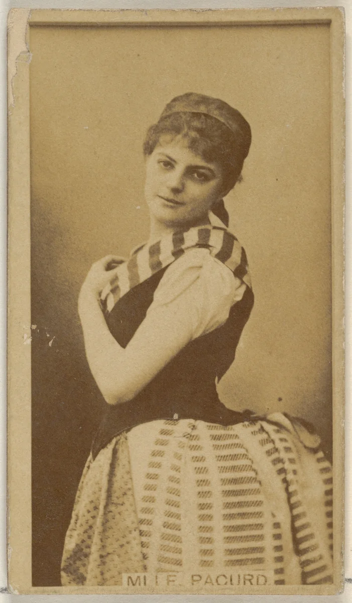 Mlle. Pacurd, from the Actors and Actresses series (N45, Type 8) for Virginia Brights Cigarettes by Allen & Ginter, photograph, 1885-1891