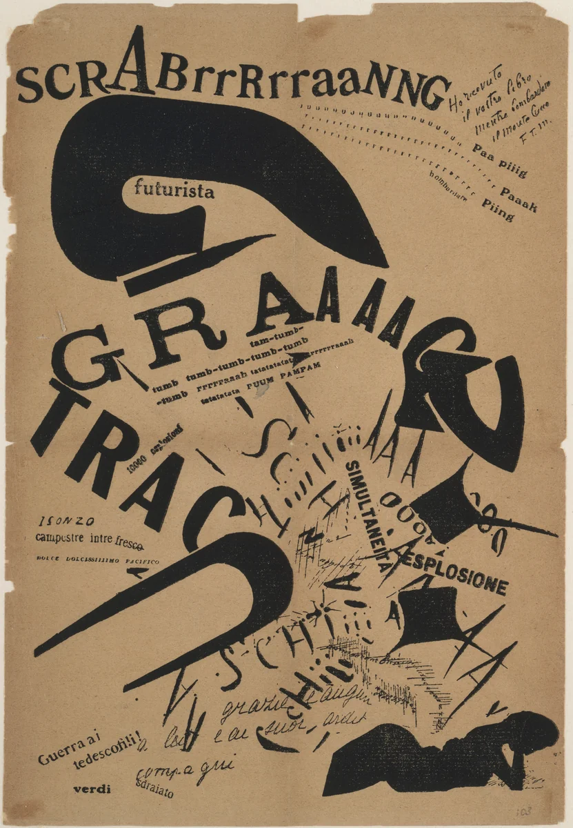 In the Evening, Lying on Her Bed, She Reread the Letter from Her Artilleryman at the Front by Filippo Tommaso Marinetti, design, 1919