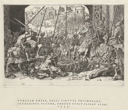 Inname van Tunis, 1535 by Unknown, print, 1555-1556