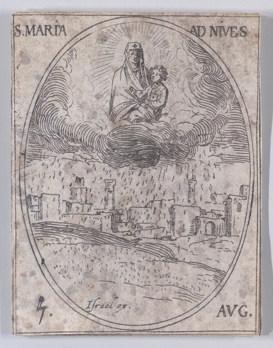 Ste. Marie des Neiges (Our Lady of the Snow), August 5th, from "Les Images De Tous Les Saincts et Saintes de L'Année" (Images of All of the Saints and Religious Events of the Year) by Jacques Callot, print, 1636