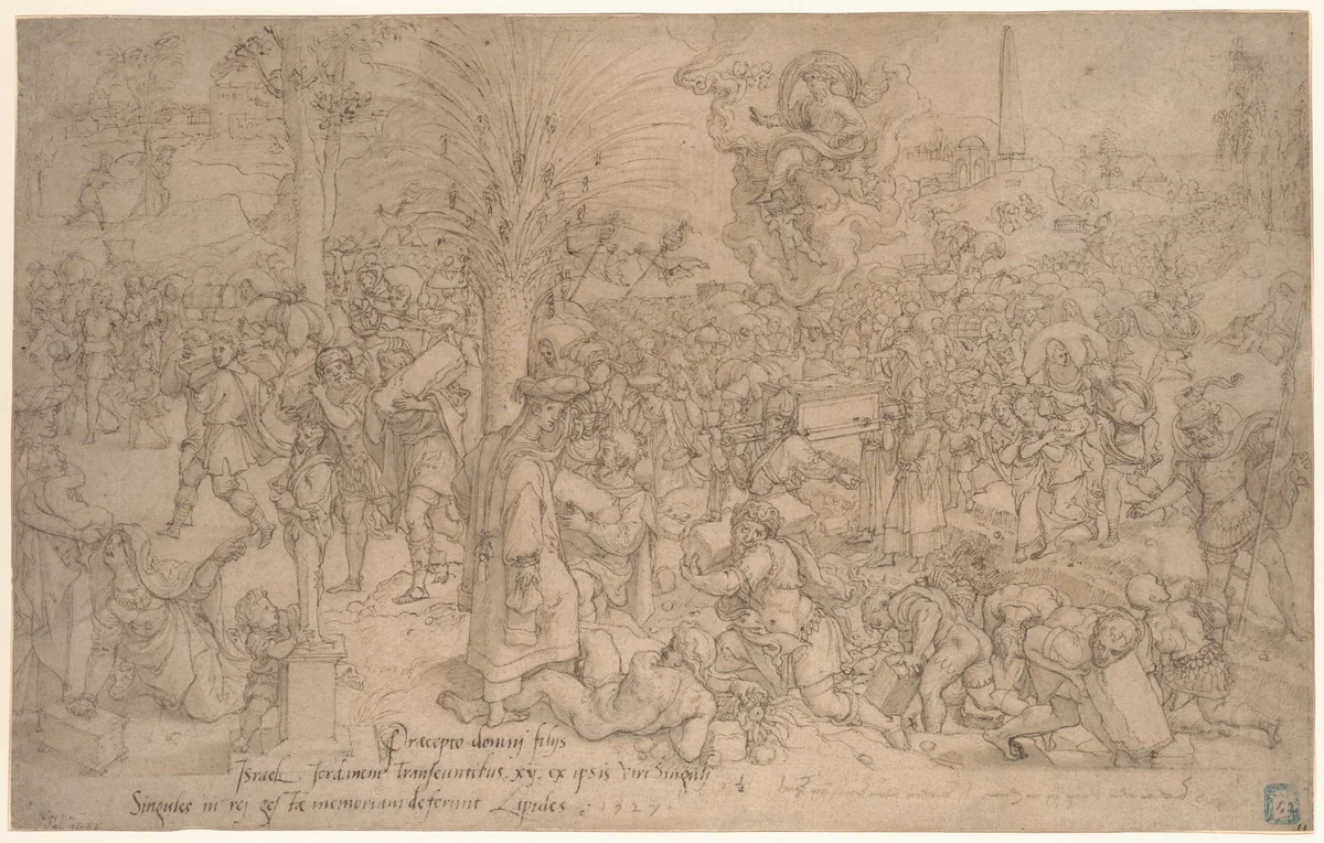 The Jews Collecting the Twelve Stones from the River Jordan by Pieter Coecke van Aelst, drawing, 1530-1542