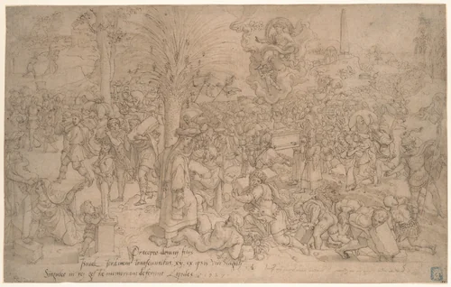 The Jews Collecting the Twelve Stones from the River Jordan by Pieter Coecke van Aelst, drawing, 1530-1542