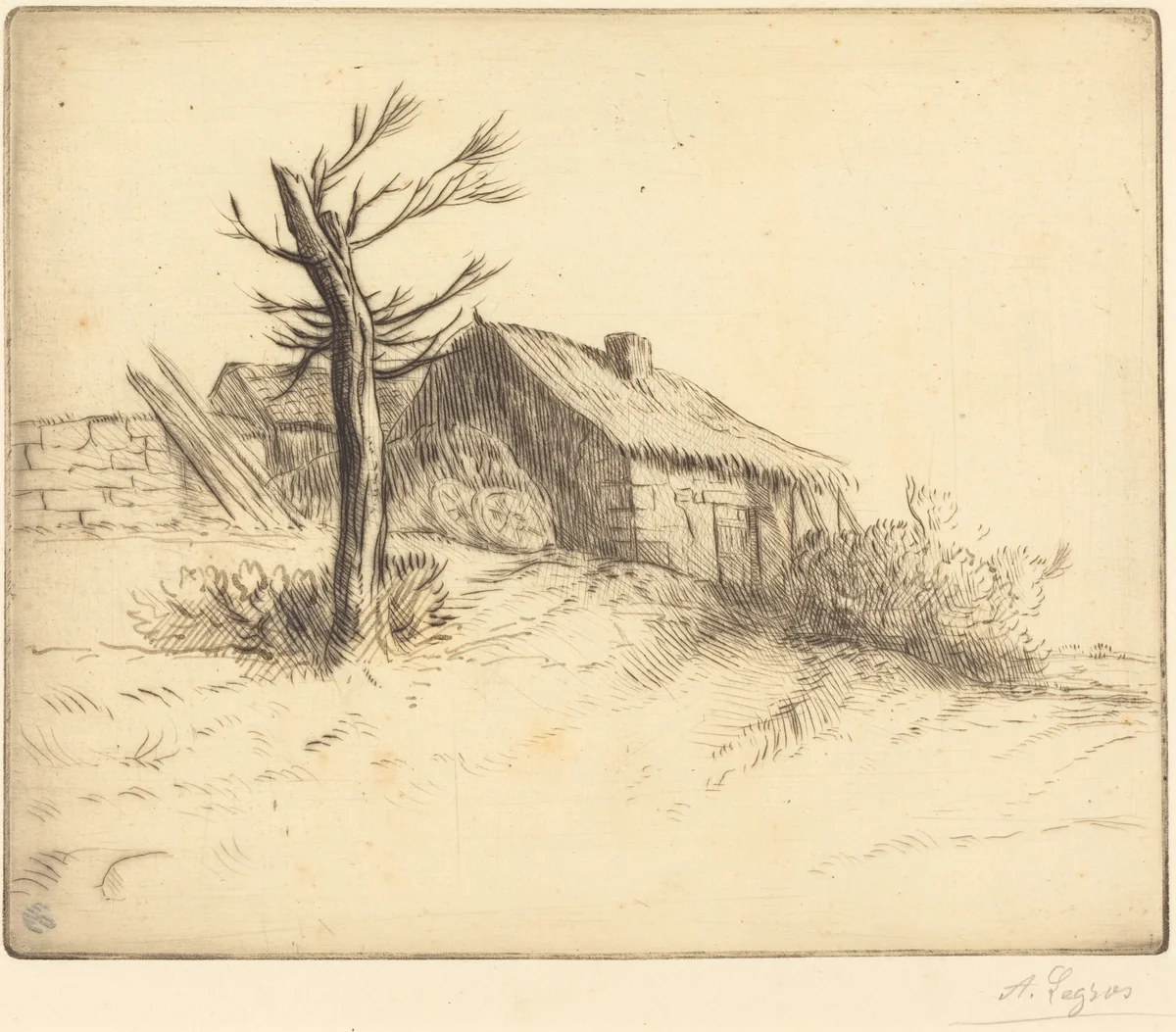 Thatched Cottage (Chaumiere) by Alphonse Legros, print, 1837-1911