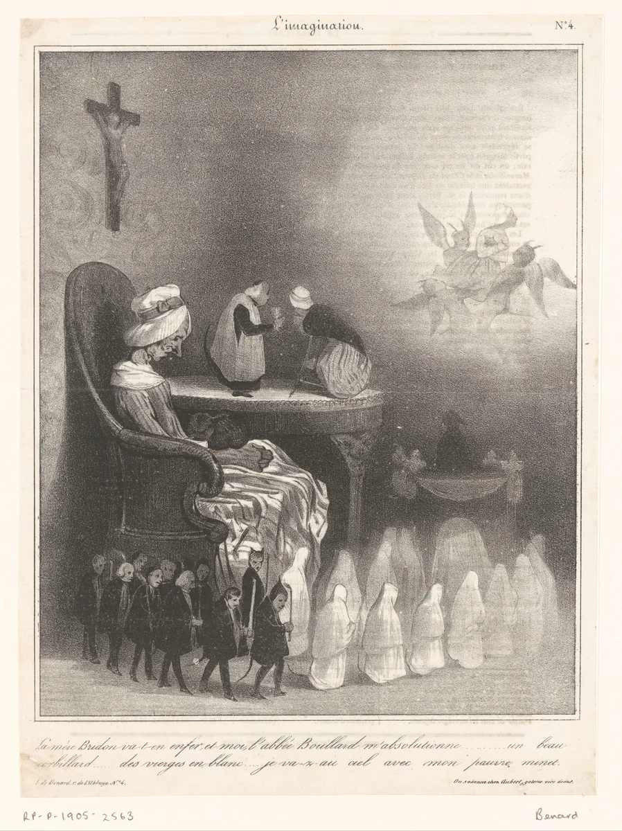Karikatuur van een oude vrouw die zich haar begrafenis voorstelt by Honoré Daumier, other, 1833