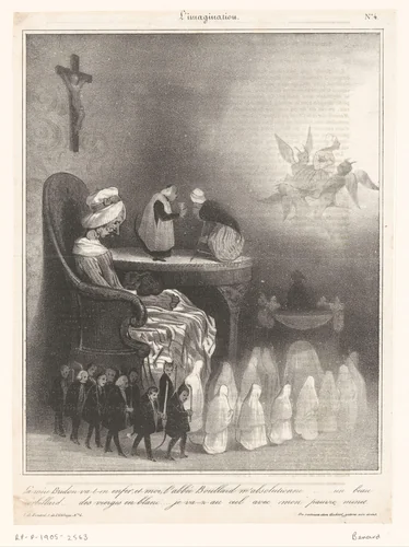 Karikatuur van een oude vrouw die zich haar begrafenis voorstelt by Honoré Daumier, other, 1833