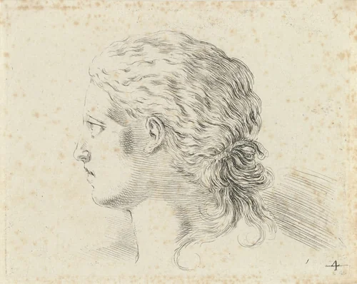 Hoofd van vrouw, in profiel naar links by Stefano della Bella, print, 1620-1647
