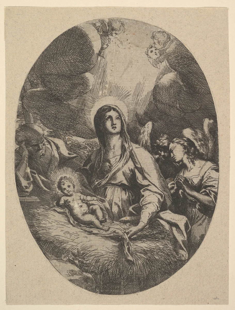 The Adoration of the Angels by Carlo Maratti, print, 1625-1713
