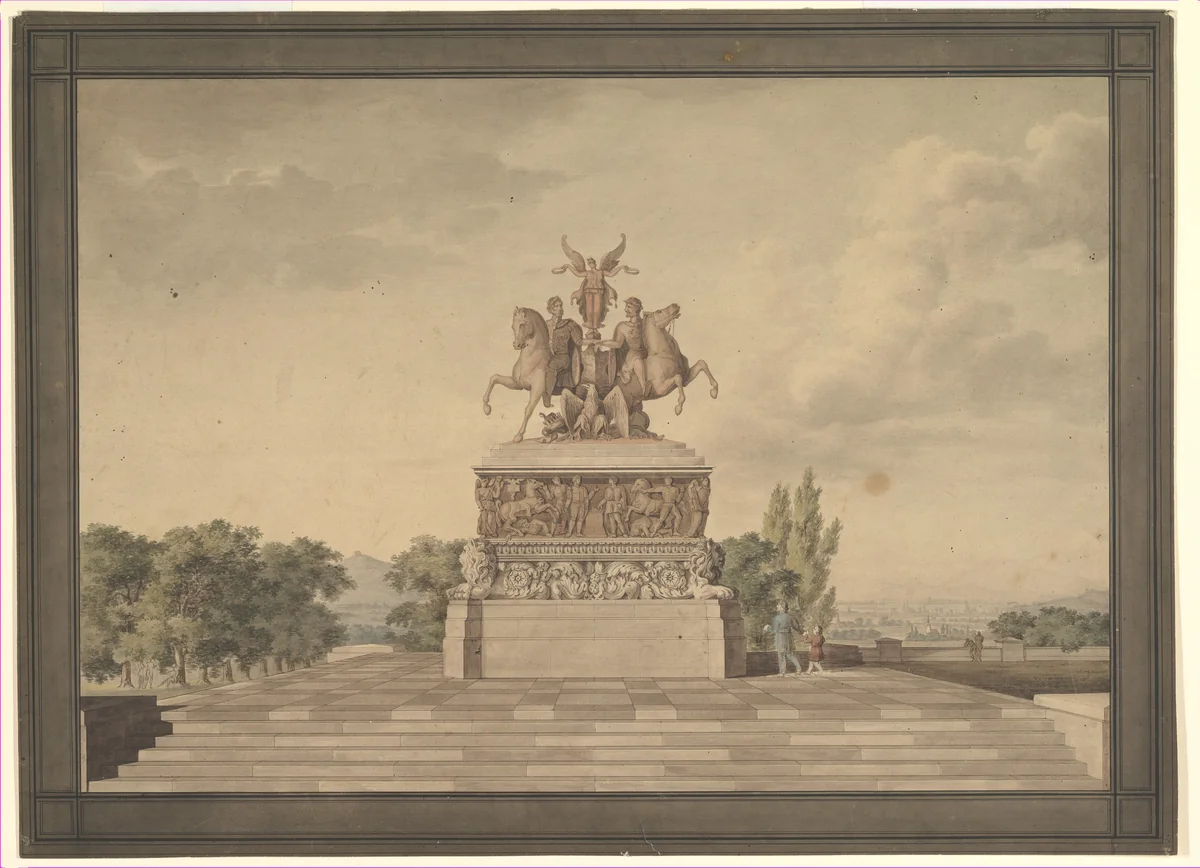 Design for a Monument of the Victory of Waterloo (recto); Portico with Corinthian Columns (verso) by Leo von Klenze, drawing, 1815