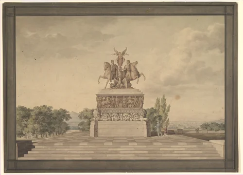Design for a Monument of the Victory of Waterloo (recto); Portico with Corinthian Columns (verso) by Leo von Klenze, drawing, 1815
