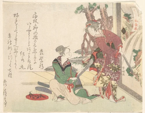 Two Women, from the series Spring Poems on Ushiwaka for the Year of the Ox (Ushiwaka haru) by Hishikawa Sōri, print, 1805