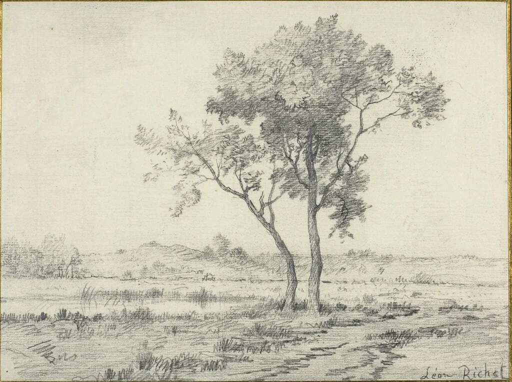 Landscape by Léon Richet, drawing, 1870-1880
