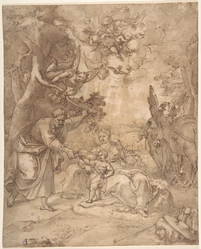 Rest on the Flight to Egypt by anonymous, drawing, 1500-1599