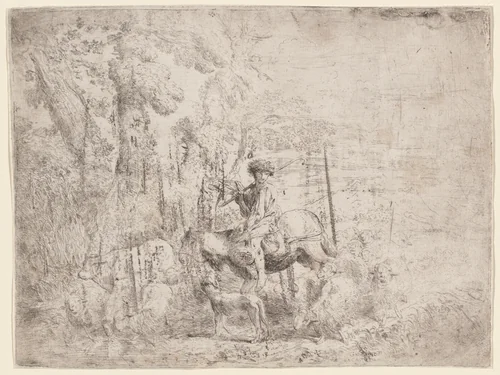 Young Shepherd on Horseback by Giovanni Benedetto Castiglione, print, 1638