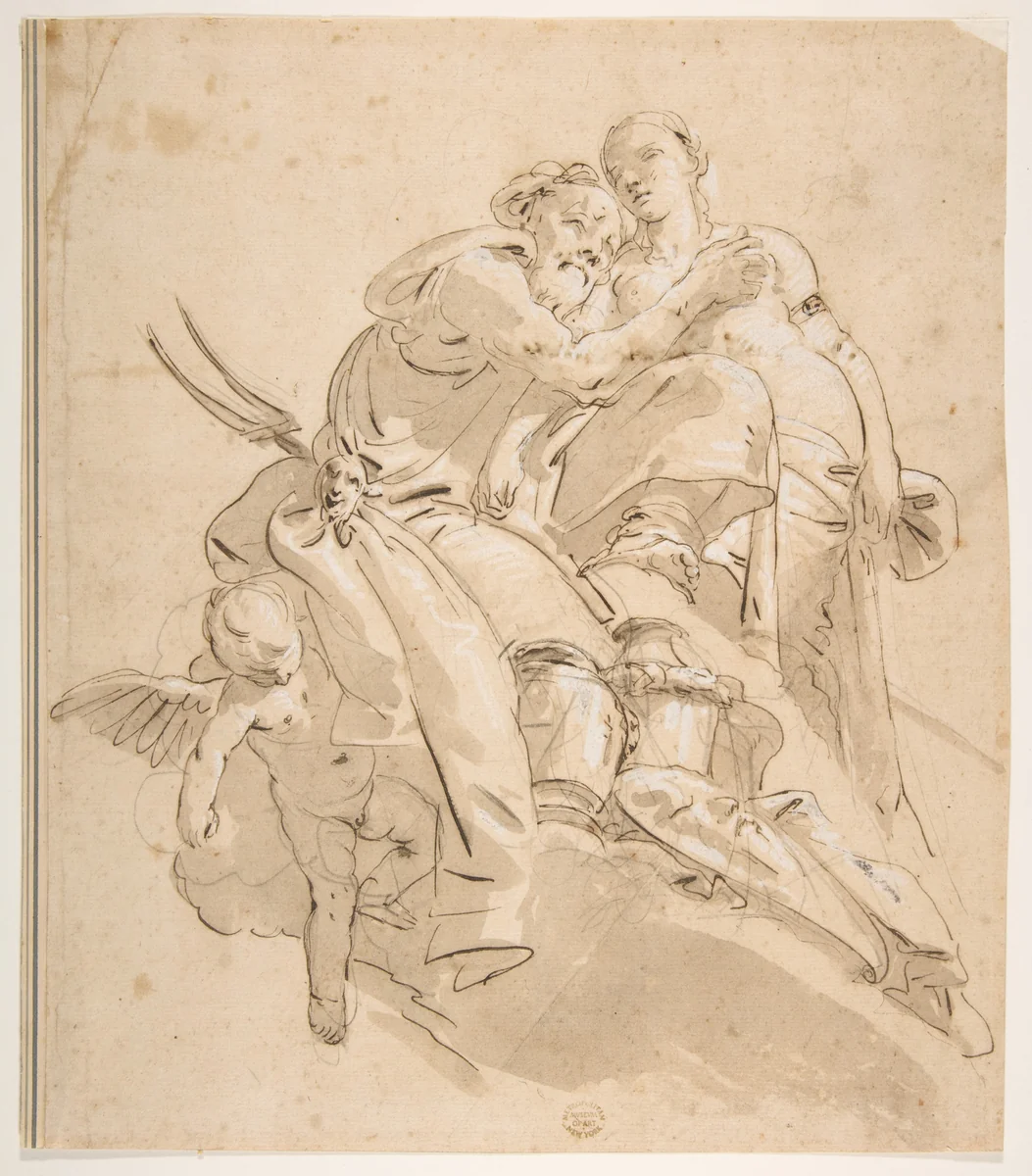 Marine Deity with Attendant Female Figure by Giovanni Battista Tiepolo, drawing, 1696-1770