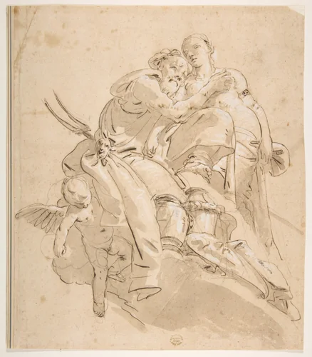 Marine Deity with Attendant Female Figure by Giovanni Battista Tiepolo, drawing, 1696-1770