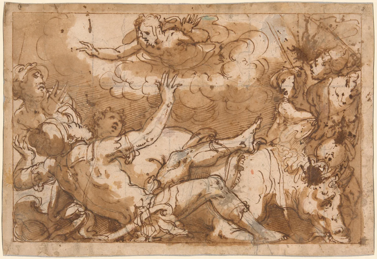 The Conversion of Saint Paul by Giorgio Vasari, drawing, 1554