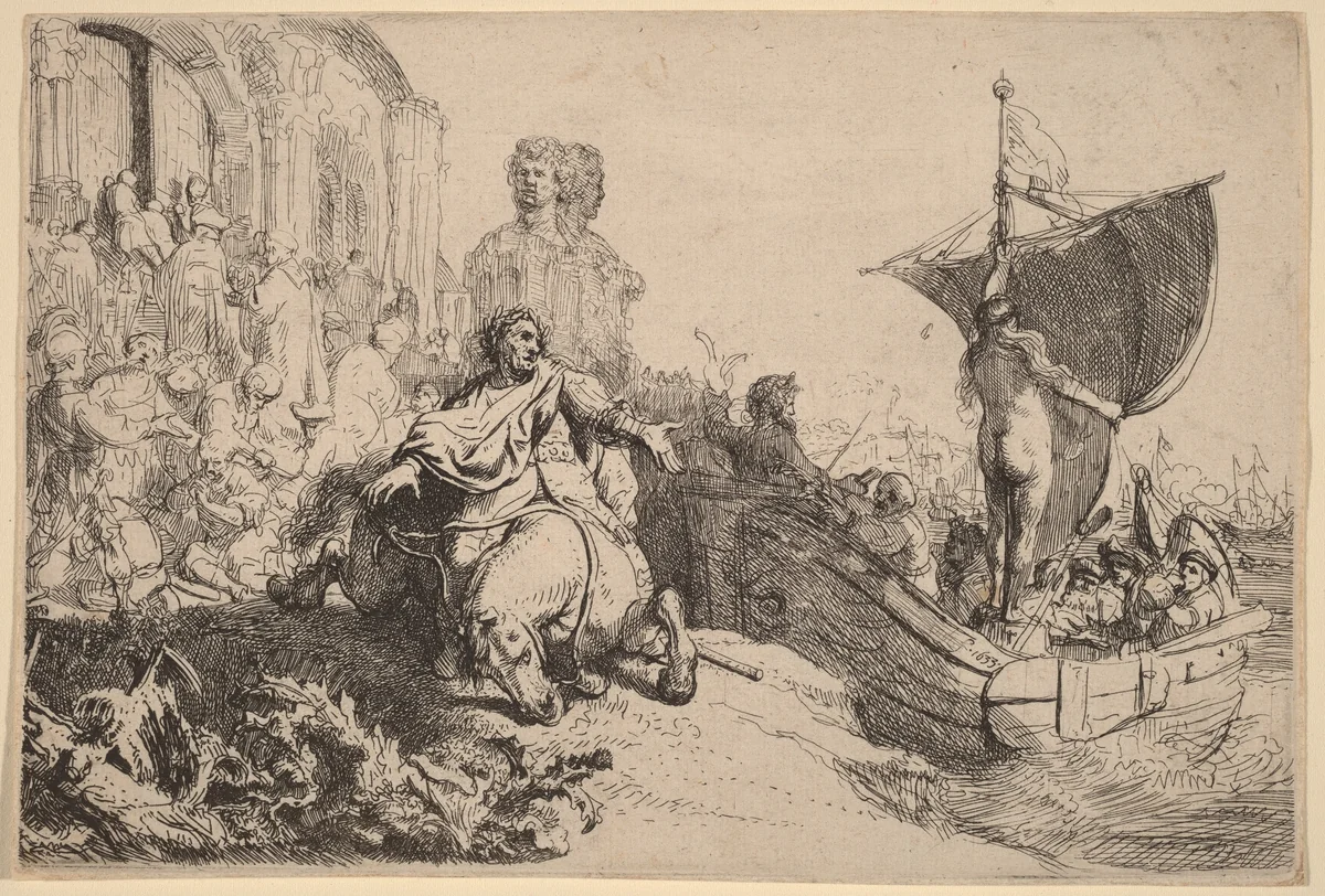 The Ship of Fortune by Rembrandt van Rijn, print, 1633