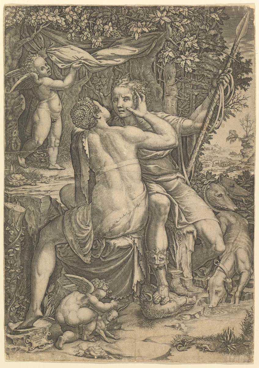 Venus and Adonis by Giorgio Ghisi, print, 1520-1582