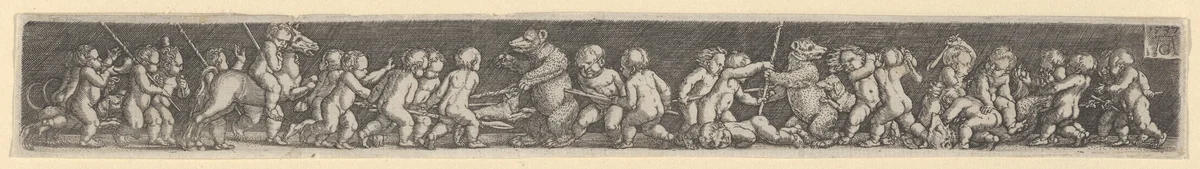 Frieze with Children Fighting Bears by Heinrich Aldegrever, print, 1537